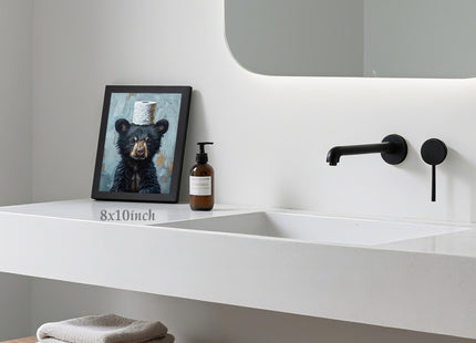 LLEEMPI Funny Black Bear Toilet Paper Bathroom Wall Art, 8x10 Framed Print