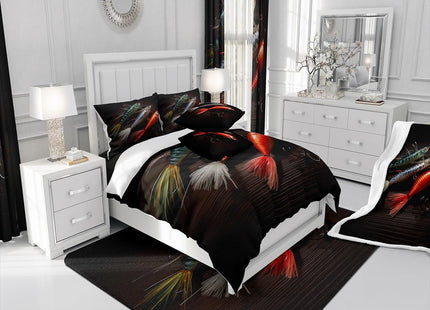 Lure Fishing Duvet Cover Set Full Size,Rustic Farmhouse Brown Wooden Comforter Cover with 2 Pillowcases,3D Fishhook for Fishing Lovers Breathable Bedspread for Boys Teens,Pillow Sham