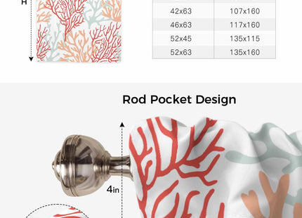 Summer Ocean Coral Tie Up Curtain for Kitchen,Nautical Coastal Adjustable Balloon Curtains,Red Orange Tie-up Shade Valance Rod Pocket Curtain,Sea Life Thermal Insulate Window Treatment 34x45in