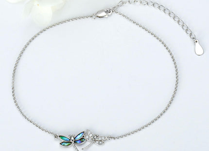 AOBOCO 925 Sterling Silver Dragonfly Anklet for Women Abalone Adjustable Foot Link Bracelet Anklet, Dragonfly Gifts for Women
