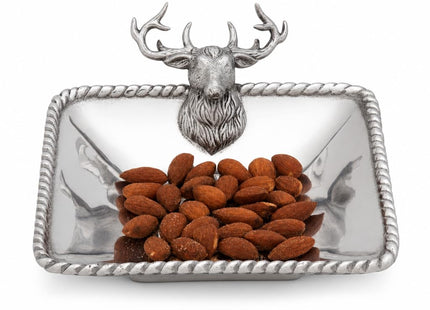 Arthur Court Elk Head Nut Bowl - Lodge Style Aluminum Serving Dish for Snacks - 6.5 Inch