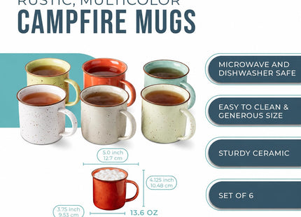 Comfify Speckled Campfire Mugs – Set of 6 – 14 oz – Multicolor
