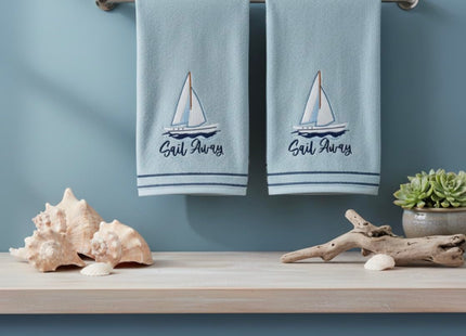 Coastal Guest Hand Bathroom Towels, Light Blue Sail Away Sailboat, 16x25"