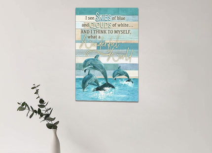 Dolphin Decor Wall Art, Blue Coastal Dolphins Pictures Wall Decor, Nautical Ocean Canvas Prints, Framed Artwork Paintings Home Office Decorations for Bathroom, Kitchen, Bedroom, Living Room 16"x24"