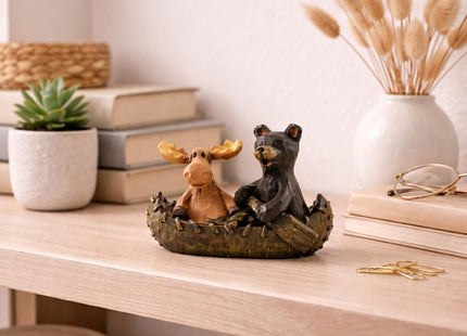 The Bridge Collection Canoeing Moose & Black Bear Figurine