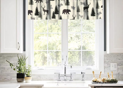Camouflage Forest Curtain Valances,Rustic Country Bear Deer Pinecone Print Window Valance,Farmhouse Style Short Window Treatments for Bedroom Living Room Kitchen,54x18in