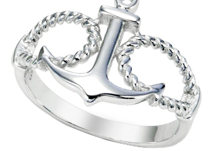 Metal Factory Sz 6 Sterling Silver Anchor & Rope Nautical Band Ring