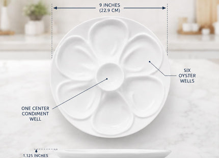 Maine Man Oyster Plate, Fine Porcelain, 6-Well Serving Dish For Preparing And Enjoying Oysters And Sauces