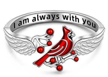 LOVGIFSET Sterling Silver Cardinal Ring Angel Wing Feather Ring for Women Cardinal Appear When Loved Ones are Near Adjustable Cardinal Jewelry