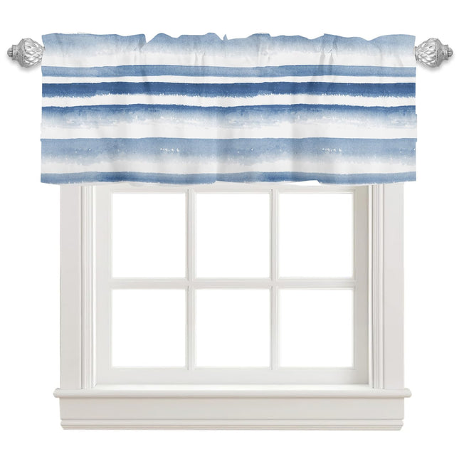 FJWMZ Spring Summer Nautical Coastal Kitchen Curtains Valances for Windows Blue Teal Gray Beach Themed Window Treatments Short Curtain Valance for Living Room Bathroom Window Decor,54x18 Inch