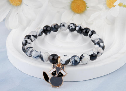 PARTNER Funny Raccoon Bracelets for Women Raccoon Bracelets Gifts for Women Raccoon Natural Stone Jewelry for Her Inspirational Gifts for Raccoon Lovers (Black & White)