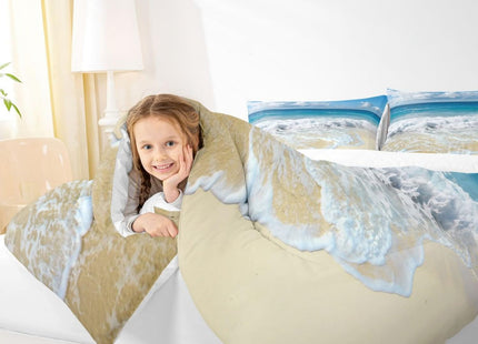 Ocean Wave Comforter Set for Kids Boys Girls Teens Twin, Hawaiian Beach with Foamy Waves Down Comforter, Sea Shore Holiday Theme All Season Quilted Duvet Coastal Nature Theme Soft Lightweight