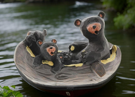 The Bridge Collection Black Bear Family Canoe Figurine with Cubs