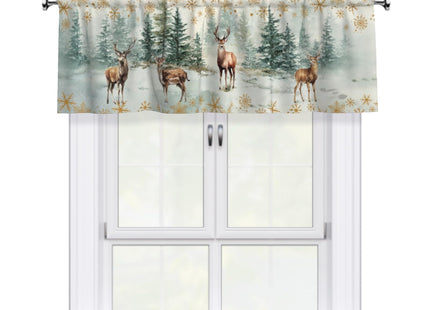 Evlaschin 54"x18" Winter Deers Window Treatment Valances Xmas Pine Trees Gold Snowflakes Kitchen Valance 1 Pack Winter Elk Forest Rod Pocket Curtain Valance for Bedding Dining Room Decor