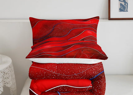 Erosebridal Red Ombre Comforter Set Twin Modern Minimalism Bedding Set, Ocean Marine Wave Bedding Comforters & Sets Coastal Beach Duvet, Abstract Art Quilt Comforter Gold Metallic Gradient Decor 2pcs