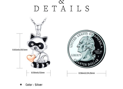 CHENGHONG Raccoon Necklace 925 Sterling Silver Cute Animal Necklace Heart Raccoon Pendant Necklace Raccoon Jewelry Gifts for Women Mom