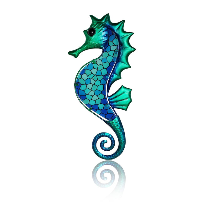 LIFFY Metal Seahorse Wall Art Mosaic Glass Ocean Wall Decor Coastal Sculpture Hanging Decoration for Home Garden Fence Pool Beach Bathroom