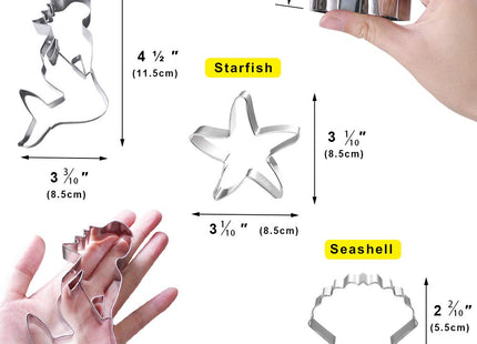 Aprildecumber666 Mermaid, Starfish, Seashell Cookie Cutter Set - Set of 3 - Stainless Steel