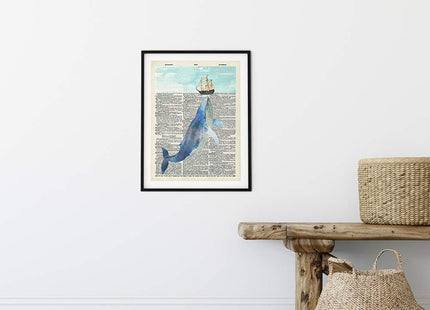 Nautical Whale Dictionary Wall Art - 8x10 Photo, Picture - Ocean, Sea, Beach Home Decor, Shabby Chic Decoration - Unique Gift - Cool Bath, Bathroom Art - Unframed Poster Print