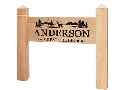 Personalized Outdoor Wood Decor, Deer Tree Theme Family Name Wood Cabin Sign, Deer Hunting Gifts, Nature Camping Signs with Posts, Housewarming Gifts