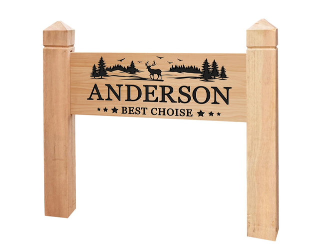 Personalized Outdoor Wood Decor, Deer Tree Theme Family Name Wood Cabin Sign, Deer Hunting Gifts, Nature Camping Signs with Posts, Housewarming Gifts