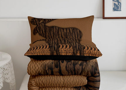 Oak Bark Moose Comforter Set Hunting Woodland Animal Twin Bedding Set For Boys Adults Men Rustic Patchwork Brown Cowhide Leather Bed Comforter Set Country Farmhouse Quilt Duvet Insert 1 Pillow Case