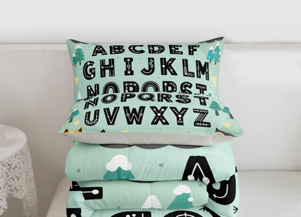 Feelyou Alphabet Kids ABC Learning Comforter Set All Season Cute Fox Bedding Set with 1 Pillow Cases Educational Nursery Art Kids Toddler Bedclothes Woodland Animals Bedroom Decor Duvet Quilt