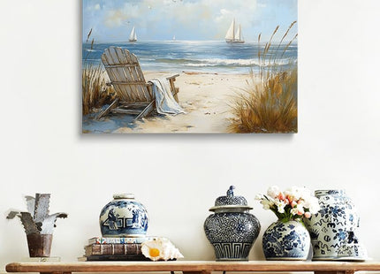 Peaceful Blue Sailboat Seascape Ocean Pictures Wall Decor Framed Coastal Landscape Beach Scene Wall Art Canvas Prints Sea Posters Beachy Scenery Artwork for Living Room Bedroom Bathroom (16"x24")
