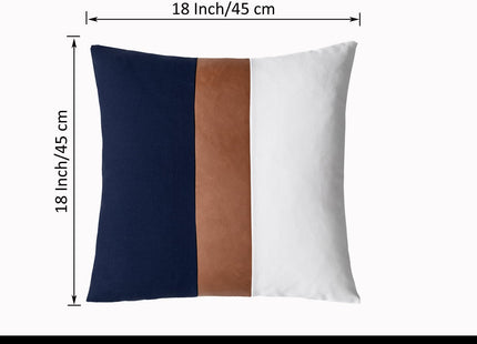 Vfuty 2 Pack 18x18 Inch Throw Pillow Covers, Brown Faux Leather & Navy Blue White Cotton Canvas, Double-Sided Decorative Pillow Case for Sofa Couch Coastal & Nautical Decor