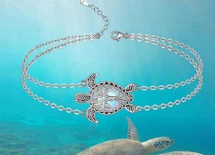 Sea Turtle Anklet Bracelets for Women Sterling Silver Ocean Turtle Ankle
