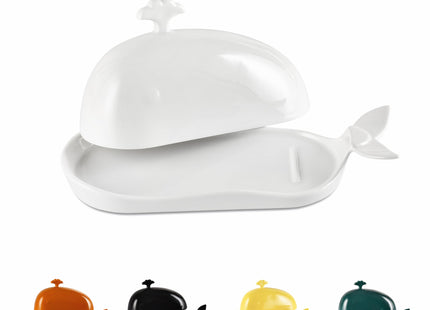 Butter Dish with Lid for Countertop, Cute Whale Design, Ceramic Butter Dish with Handle, Funny Kitchen Decor, Ideal Gifts for Housewarming,Wedding, White
