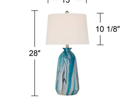 Carlton 28" Tall Table Lamps Set of 2 Swirling Blue Faux Marble Coastal