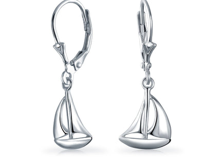 Sea Lovers Nautical Tiny Sailboat Dangle Earrings .925 Sterling Silver