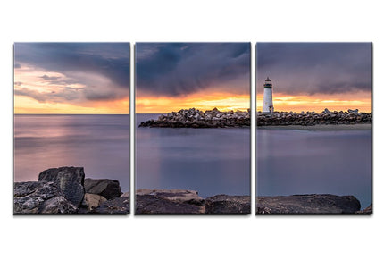 wall26 - 3 Piece Canvas Wall Art - Landscape with Lighthouse During Sunset - Modern Home Art Stretched and Framed Ready to Hang - 16"x24"x3 Panels