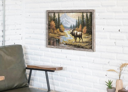 old barn Moose Wooden Framed Wall Art Wildlife Picture 16x12 Inch