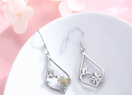Hummingbird Earrings Sterling Silver Lotus Flower Hummingbird Dangle Drop Earrings Jewelry Gifts for Women Birthday
