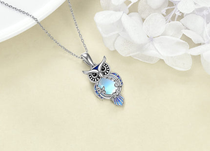 LUHE Moonstone Owl Necklace Gifts for Women Sterling Silver Filigree Owl Pendant Necklace Christmas Jewelry for Women