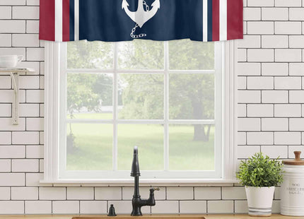 Savannan Nautical Valances, Nautical Anchor Red White Stripes Navy Blue Rod Pocket Cafe Valance Short Window Curtains Valances for Kitchen, Bedroom, Living Room, 1 Panel, 42InchesX12Inches