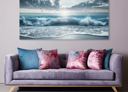 ZOMNAI Blue Ocean Beach Wall Art for Living Room Office Coastal Waves Canvas Painting Prints Art Deco Artwork Boys Bedroom Decor (20x40 Inches)