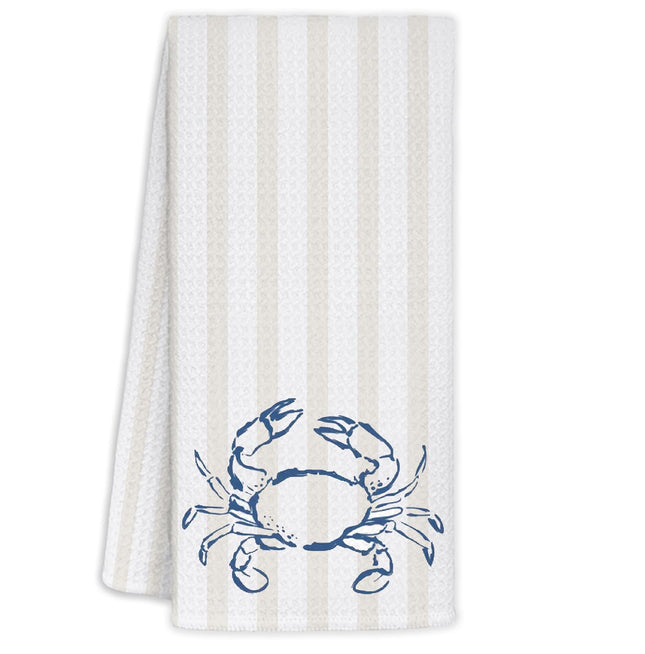 WUCHJ Blue Striped Beach Crab Kitchen Towels, Coastal Kitchen Decor,Retro Coastal Ocean Fresh Water Crab Decorative Dish Tea Towels for Kitchen, Seafood Boil Party Supplies,16x24 Inch