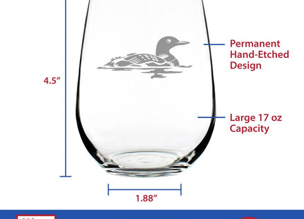 Bevvee Loon - Stemless Wine Glass - Fun Bird Themed Gifts and Decor for Outdoor Lovers - Large 17 Ounce