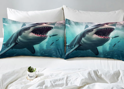Kids Shark Bedding Set Full 3D Ocean Animal Duvet Cover for Girls,Boys,Teens 3 Pcs Hawaiian Beach Theme Bedding Underwater Children Bedspread Ocean Sea Sharks Pattern Printed on Blue Comforter Cover