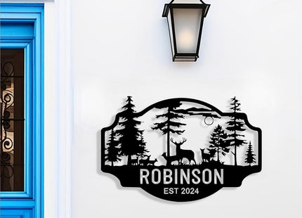Personalized Deer Metal Cabin Sign, Custom Deer Signs Outdoor Metal