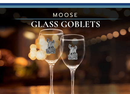Heritage Pewter Moose Glass Goblets – Set of 2 | 12 OZ Goblet Wine Glasses | Expertly Crafted Pewter Glass