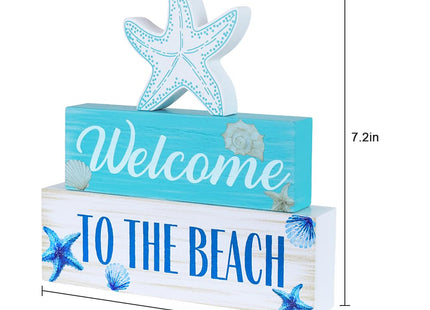 Beach Decorations for Home, MEETYAMOR 3-Layered Starfish Seashell Coastal Wood Block Beach Decor, TO THE BEACH Sign Ocean Decor for the Home, Table, Mantel