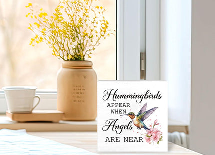 Spring Hummingbird Decor for Home, Hummingbird Memorial Gifts for Women, Hummingbirds Appear When Angels Are Near Sign 5 x 5 Inch