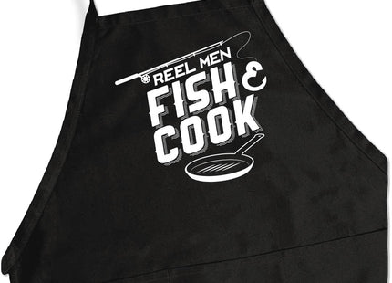 ApronMen - Aprons - Fishing Themed Men’s Grilling Aprons - Utility Pockets - One Size Fits Most - Adjustable Neck Strap - Machine Washable - Reel Men Fish & Cook