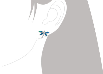 Sterling Silver Synthetic Blue Opal Dragonfly Stud Earrings