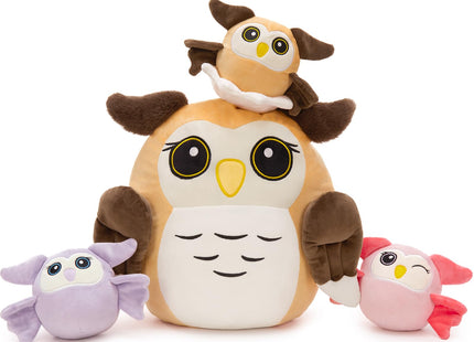 MaoGoLan Owl Stuffed Animals with Babies Inside,Ultra Soft Owl Plush Throw Pillow with 3 Adorable Baby Owls Plushie,Squishy Stuffed Collection Gift for Owl Lover,Kids,Teens,16"