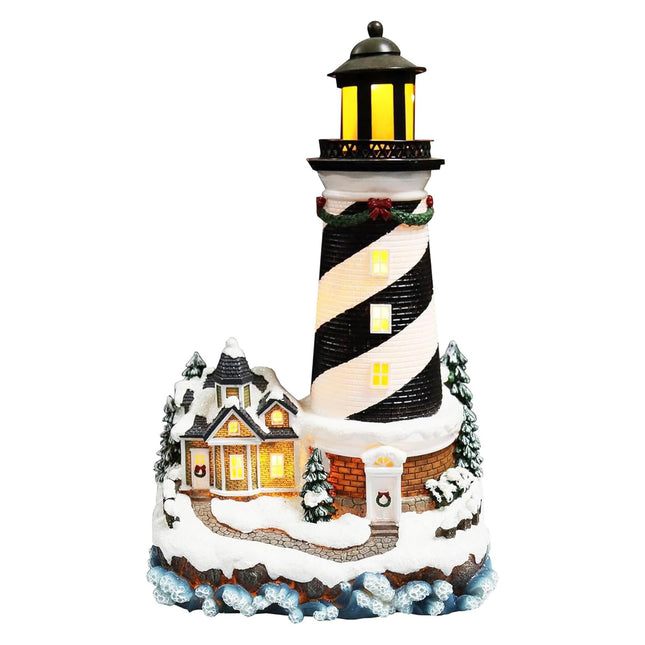 MOMENTS IN TIME 13.7”H Lighthouse - LED Lights, Adapter Included Christmas Village - Hand-Painted Polyresin